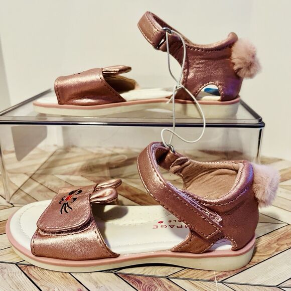 Rampage Girls 10 Pink Metallic Bunny Ears Sandals Rabbit Smile Fluffy Fur Tail - Picture 2 of 9